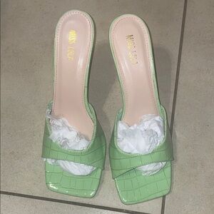 Miss Lola Green Croc-Embossed Women's Mules